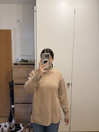 Pull col roulé beige