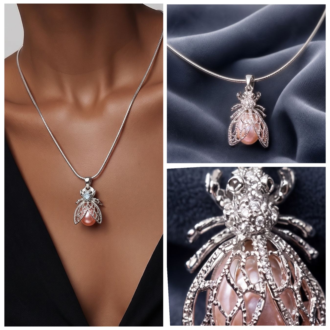 Catenine: Eleganter Anhänger „Fliege“ mit Naturperle. Neu. – Nuovo e nell'imballaggio originale da Geroldswil venduto da Lilleke 2