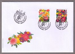 2025_BLUMEN_DUNKLE FARBVARIANTE !_Viererblock-ZÄHNUNG !_FDC!