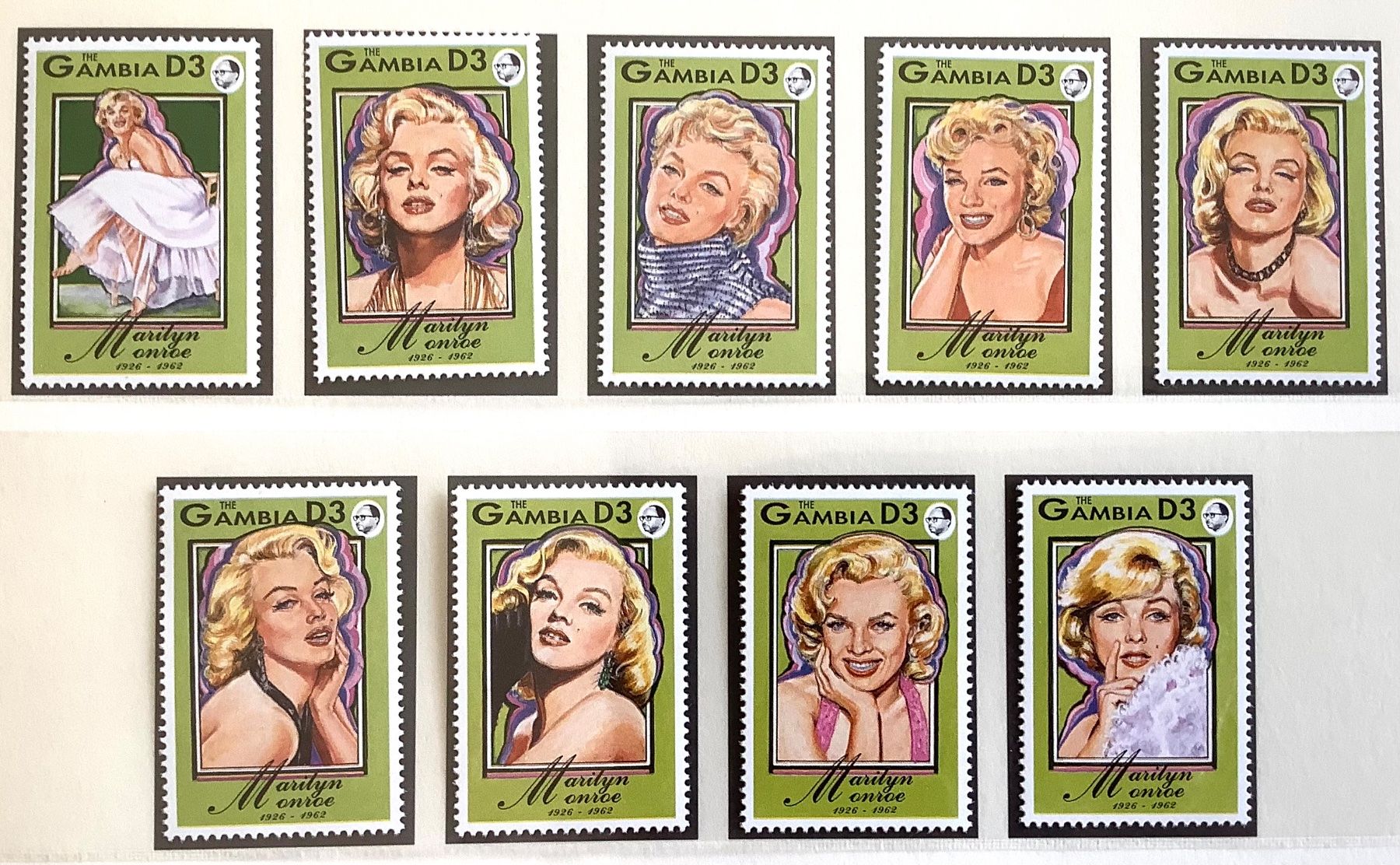 Tous les timbres: 1995 - Gambia Satz  ** Marilyn Monroe – Neuf (Voir description) à Liestal par Skunk02