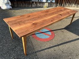 Biedermeier Tisch, Schublade Nussbaum geölt, 300 x 100 cm