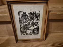 Holzschnitt "Obdachlose Kinder" Kollinsch, 1978, gerahmt