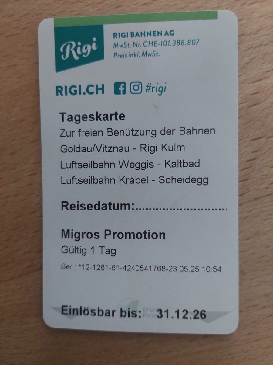 Biglietti: Rigi Tageskarte Wert 84.- CHF – Nuovo e nell'imballaggio originale da Luzern venduto da Jahuuu