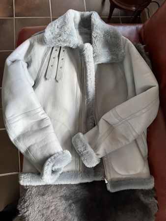 Blaue Leder-Shearlingjacke Winter Warm Gr. S