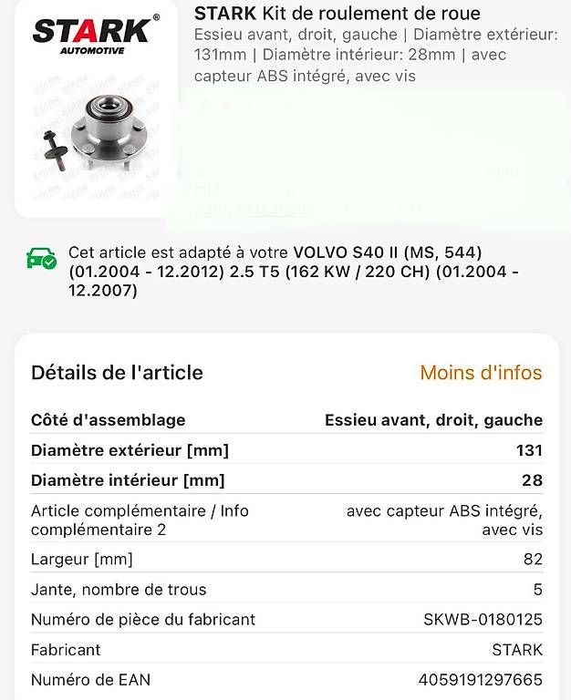 Tutti pezzi di ricambio auto: Roulement de roue avant Volvo – Usato da Lausanne venduto da FlamurOlluri 2