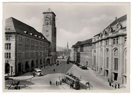 St. Gallen, Bahnhof, Post, Tram, Postauto, Oldtimer, um 1945