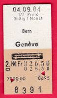 KARTON BILLETT, BERN - GENÈVE, 2.KLASSE, RETOUR, HALBTAX