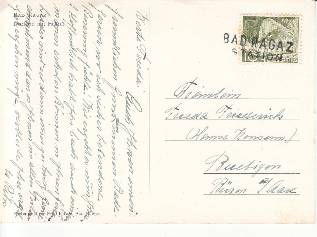 Cartoline postali: Bad Ragaz Dorfbad ca. 1950 mit Stabstempel – Usato da Bürglen TG venduto da StampGraf 1