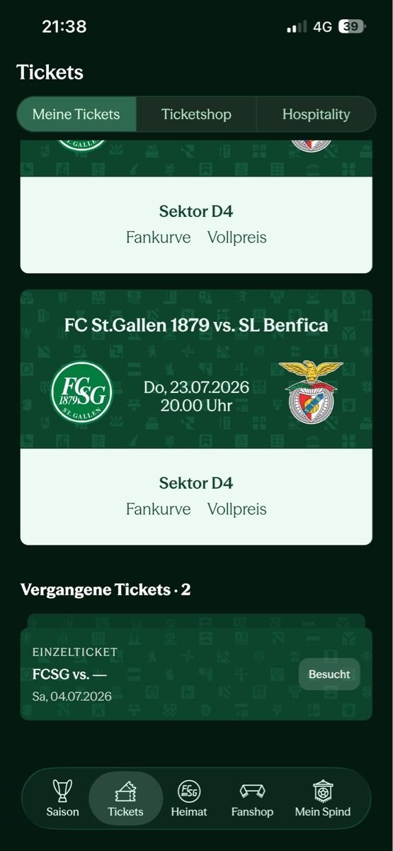 Biglietti: FCSG vs Benfica 1 mal D4 Vollpreis – Nuovo e nell'imballaggio originale da Mosnang venduto da sve_wk6h