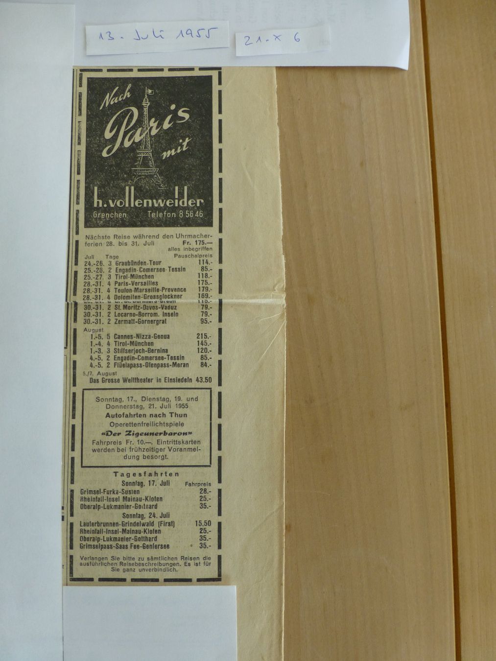 Foto & Immagini: Grenchen Vollenweider Zeitungsinserat 1955 – Usato da Bettlach venduto da 1saurer