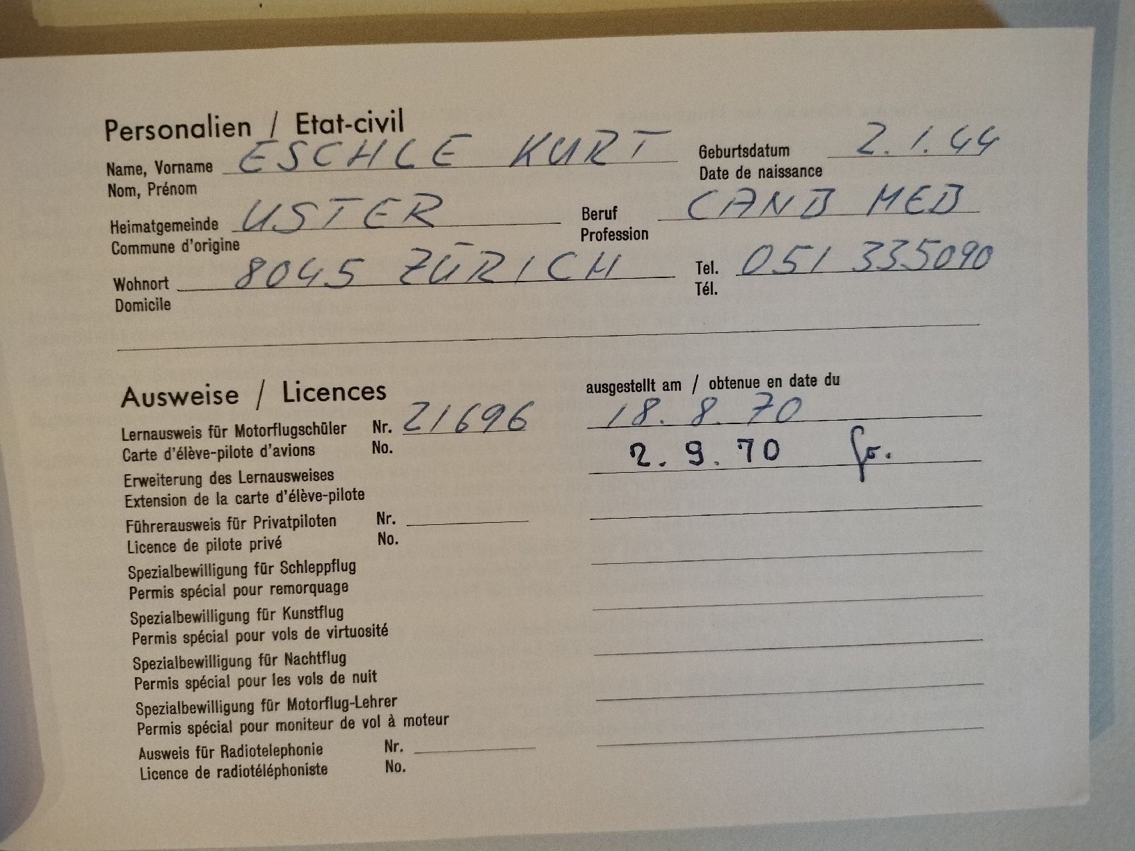 Documenti: Kleines Flugbuch für Privatpiloten – Usato da Schwanden Sigrisw venduto da len_9yqg 2
