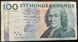Schwedische 100 Kronen Banknote - Carl von Linne, Top!
