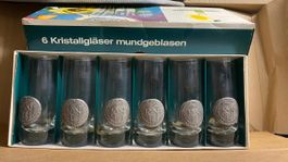6 Kristallgläser mundgeblasen mit Münzdekor im Set