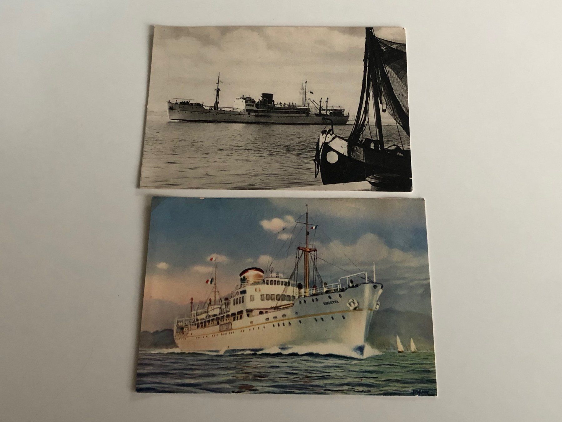 Alle Briefmarken: 2 offiz. Schiffskarten ADRIATICA MS BARLETTA um 1950 – Gebraucht aus Lufingen von Rac0