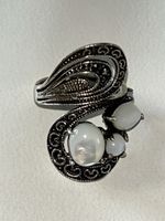 Vintage Ring mit Perlmutt und Mondstein Cabochons, Silber