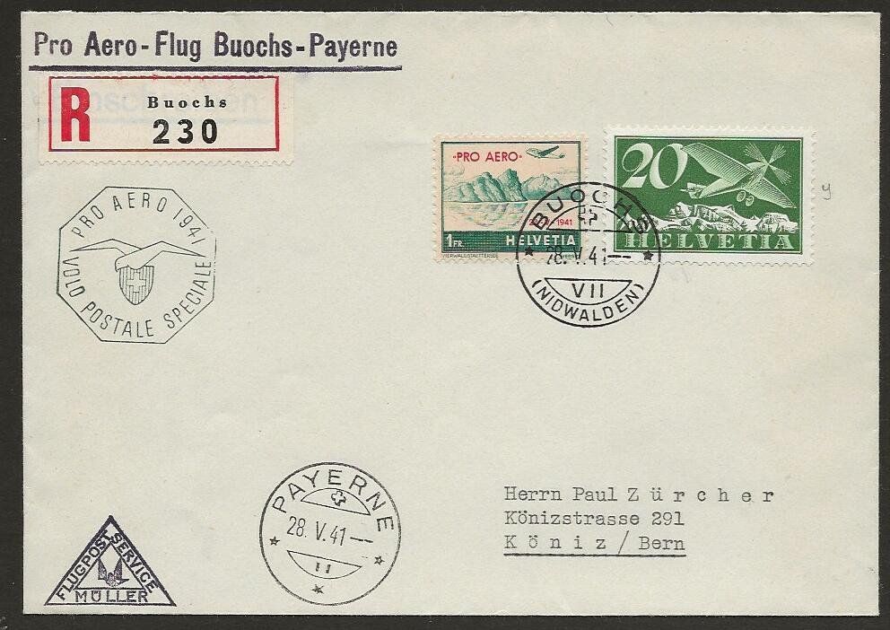 Tutti i francobolli: 1941  Brief   PRO AERO FLUG "BUOCHS" – Usato da Arlesheim venduto da kuhnphila