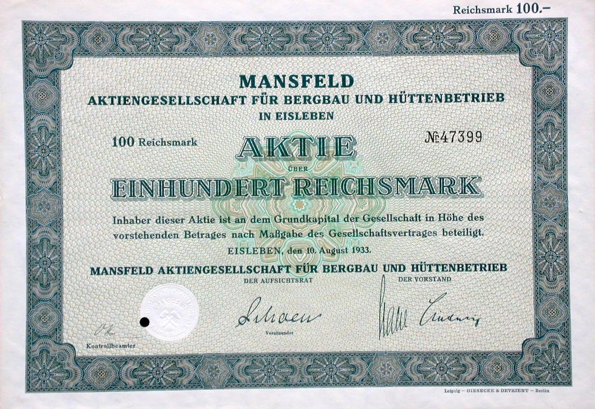 Mansfeld AG für Bergbau und Hüttenbetrieb in Eisleben 1933 Kaufen