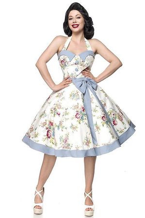50er Vintage Neckholder Kleid Weiss - Rosa - Blumen
