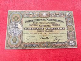 5 Franken Banknote 1936 wenig gebraucht seltener Jahrgang !!