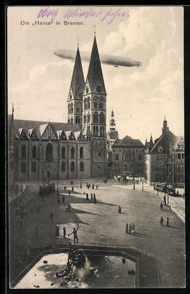 Foto & Poster: Bremen, Zeppelin Hansa fliegt über den  – Usato da Berlin venduto da bartko-reher