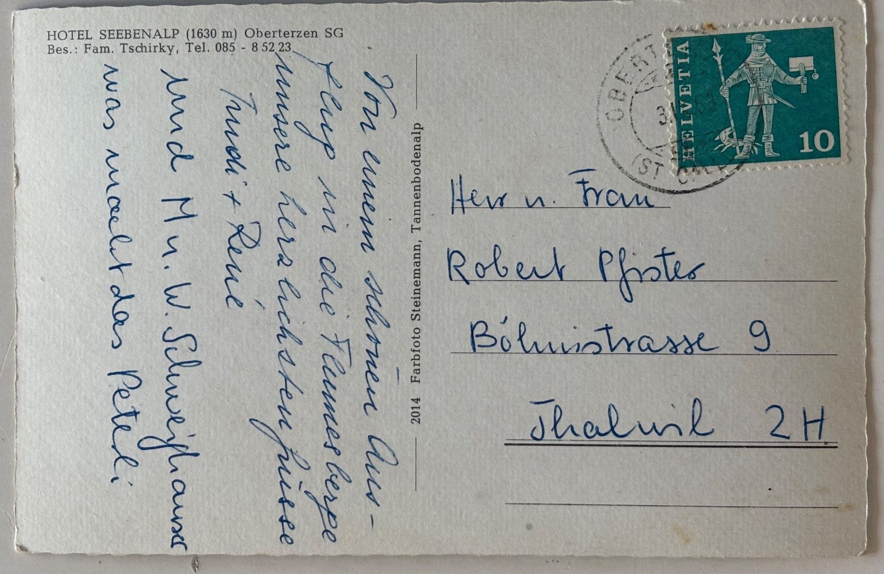 Cartoline postali: Oberterzen SG, Hotel Seebenalp – Usato da Frauenfeld venduto da Merk52 1