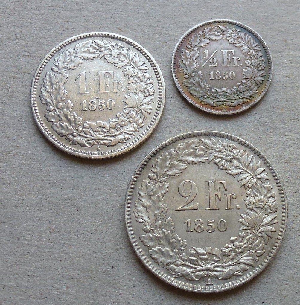 Tutti le monete: Lot ++ 1/2, 1.- und 2.- Franken 1850 – Usato da Walkringen venduto da Casablanca777