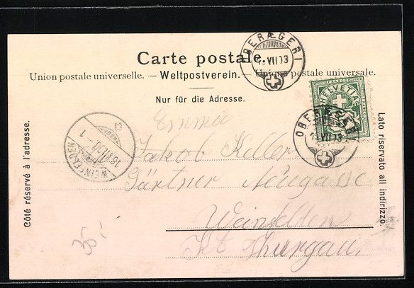 Cartoline postali: Ober-Aegeri, Ortsansicht mit Alpenkuliss – Usato da Berlin venduto da bartko-reher 1