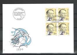 CH FDC VIERERBLOCK 1990