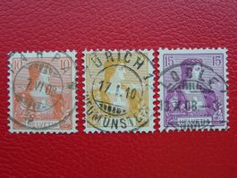 1908: Nr.104-106 (H. Brustbild) mit sauberen Vollstempeln