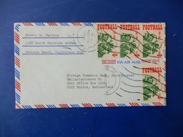 1969, 4x 6 cents FOOTBALL Air Mail California-Zürich