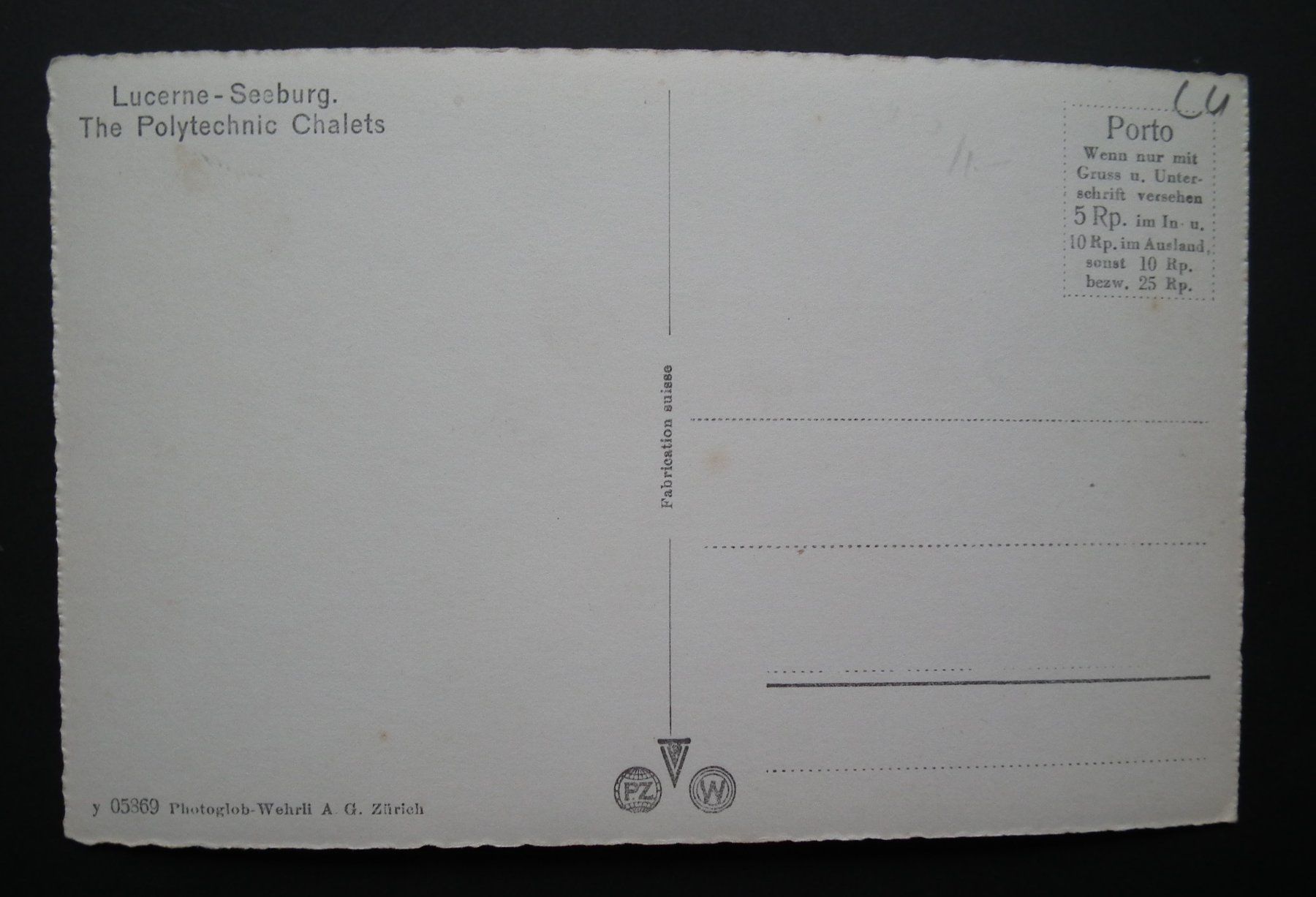Cartoline postali: Luzern - SeeburgThe Politechnic Chalets  Ansichtskarte n.G. – Usato da Kriens venduto da WULLU99 1