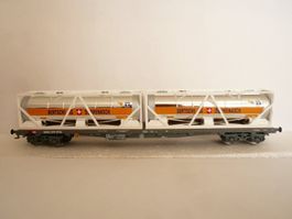 HAG H0 DC SBB RUNGENWAGEN MIT 2 BERTSCHI CONTAINER NEU + OVP