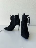 Black High Heel Ankle Boots Lace Up Stiletto, Stiefel