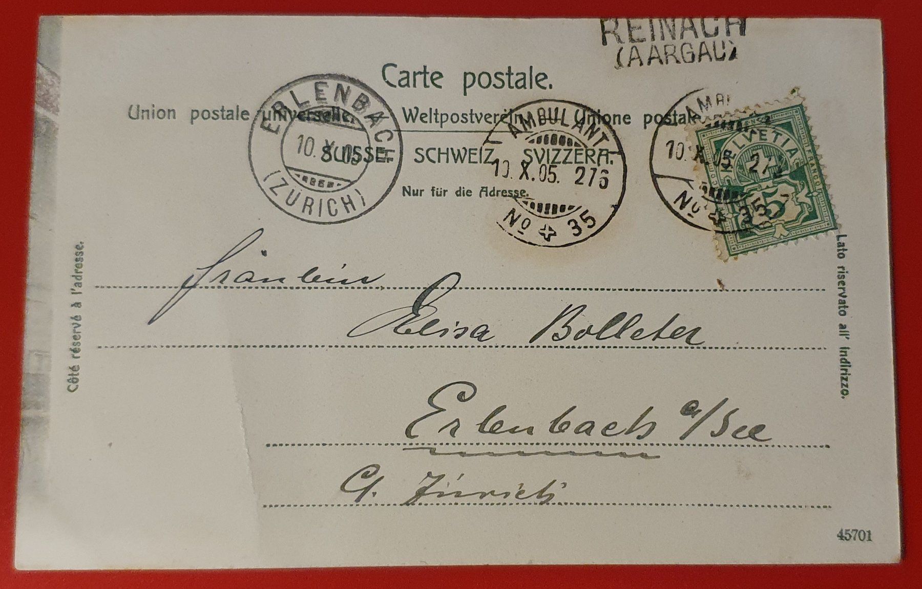 Cartoline postali: Reinach 1905 - mit Stabstempel – Usato da Kreuzlingen venduto da Rschweiz1 1