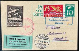 1925 Flugpost Karte Vignette Wehrmannsdenkmal Basel ʘ