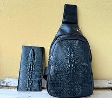 Sac Bandoulière Homme + Portefeuille Long – Noir | Neuf