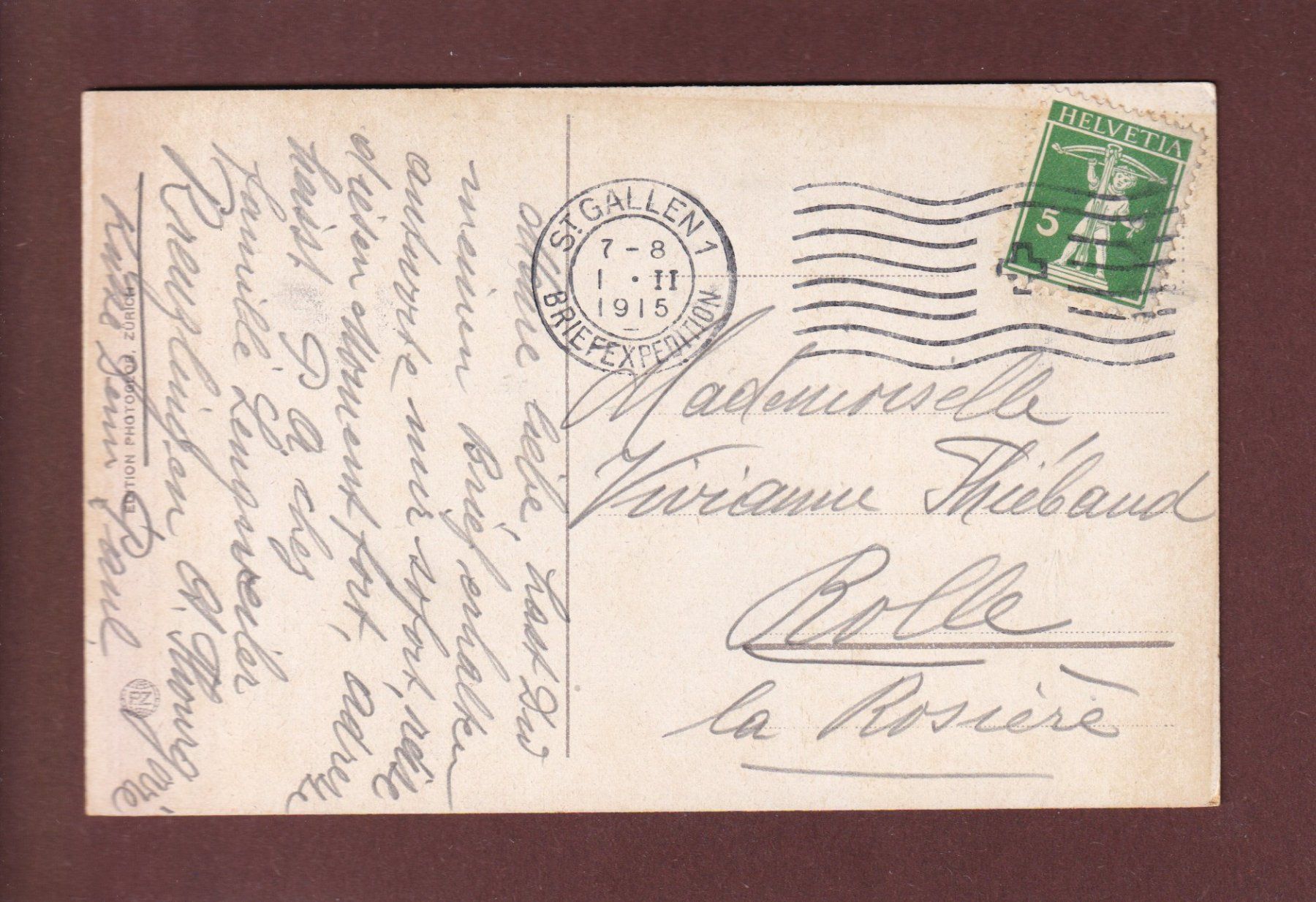 Cartoline postali: ST. GALLEN - Tellstrasse - 1915 – Usato da Pully venduto da nicecards 1