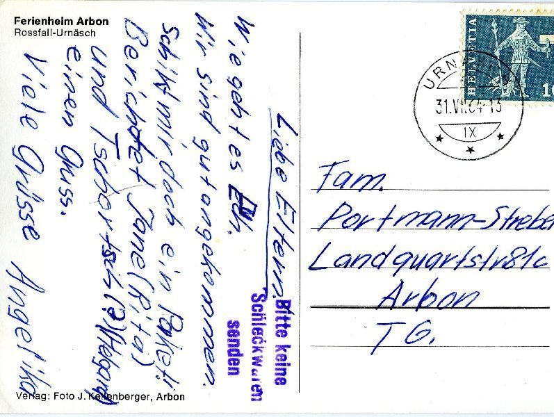 Cartoline postali: Urnäsch - Rossfall Ferienheim + 1964 – Usato da Emmenbrücke venduto da teestube 1
