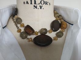 Echte Steinperlen Kette mit Tigerauge ,Citrin Peridot.95 cm