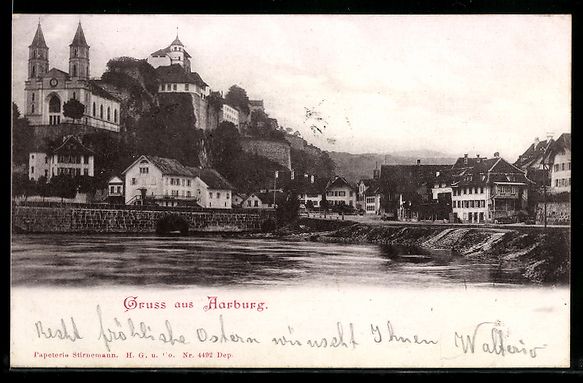 Cartoline postali: AK Aarburg, Flusspartie mit Kirche – Usato da Berlin venduto da bartko-reher
