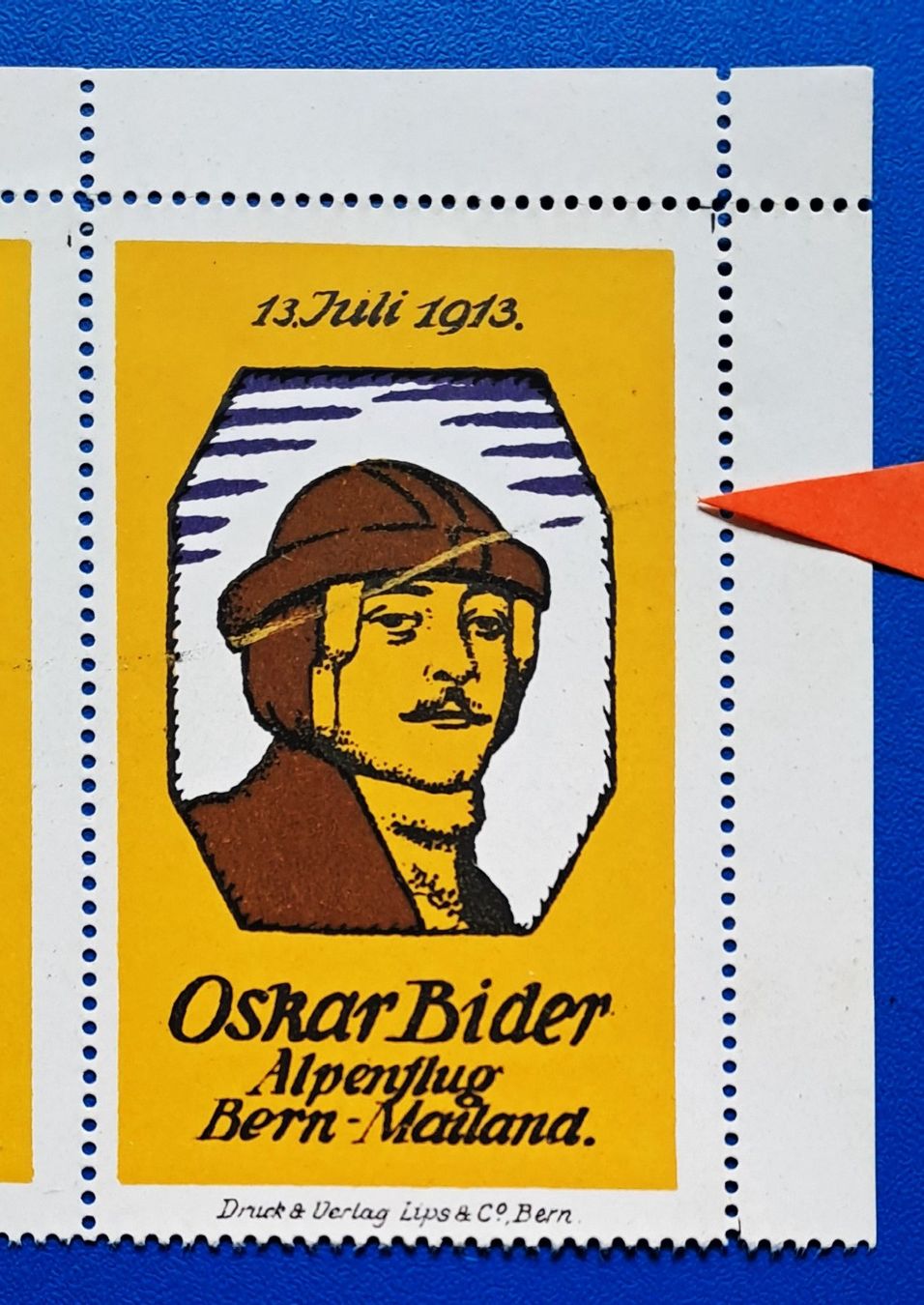 Alle Briefmarken: Alpenflug Bern-Mailand 13.7.1913 Bider-Vignette Halbbg.m.Aba – Gebraucht aus Zürich von archiphil 4