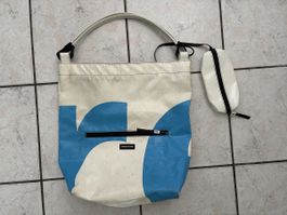 Rarität:  Freitag Tasche mit Etui blau weiss 41 x 44 cm