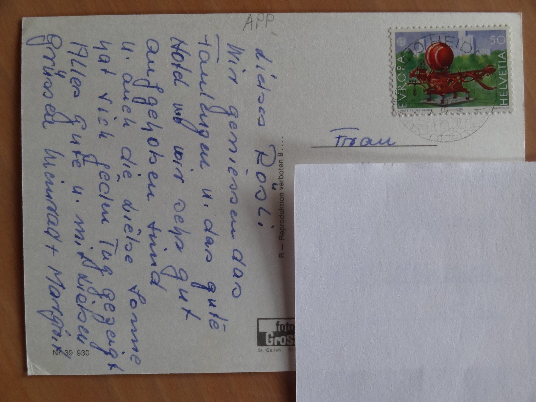 Ansichtskarten: Appenzelland Suisse - Souvenir - 1987 – Gebraucht aus St Léonard von Riglin 1
