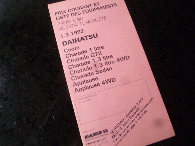 Daihatsu Documenti: Daihatsu Preisliste 1.3.1992 – Usato da Zofingen venduto da sosalinos01