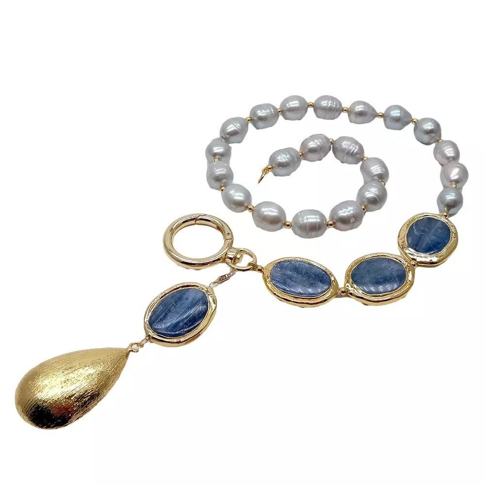 Catenine: Kyanit Grau Perlen Kette Collier Perle Perlenkette Echt – Nuovo (secondo la descrizione) da Prilly venduto da ilyria73 7
