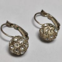 Vintage Ohrringe Strass Kugel Ohrhänger Silberfarben #Z1