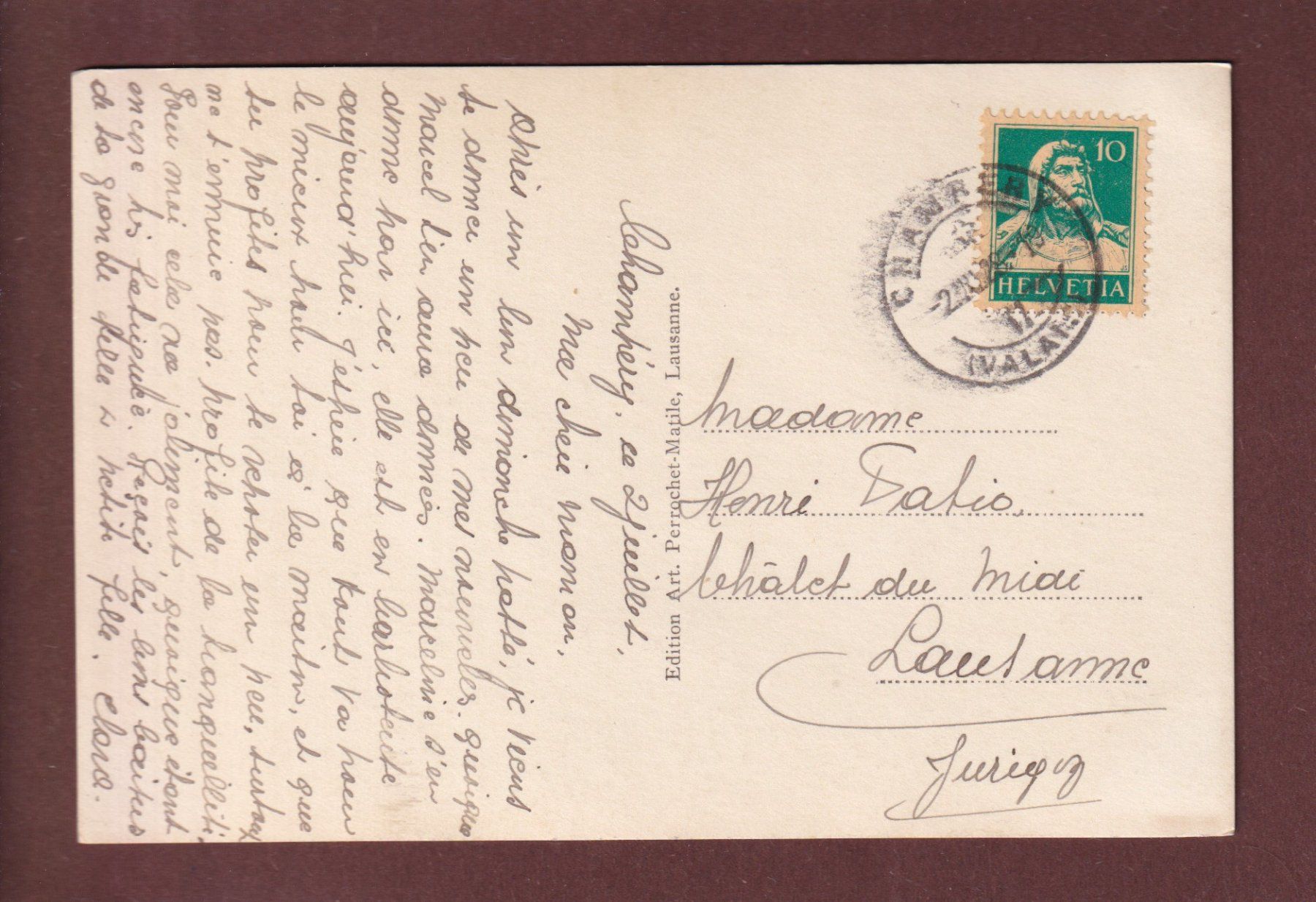Cartoline postali: CHAMPERY - Le Calvaire - Dents du Midi - 1928 – Usato da Pully venduto da nicecards 1