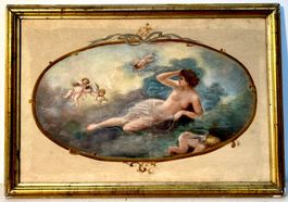 Gemälde Tempera auf Seide signiert, Allegorie um 1930