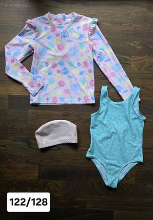 Bade-Set Mädchen UV-Shirt, Badeanzug, Badekappe 122/128