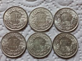 6 x 1 Fr.  1964 - 1967  Silber Schweiz